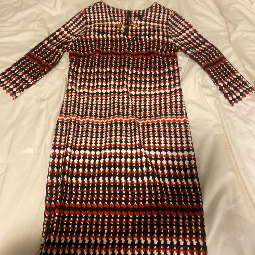 Red and Brown Long Sleeve Sheath Dress for Work